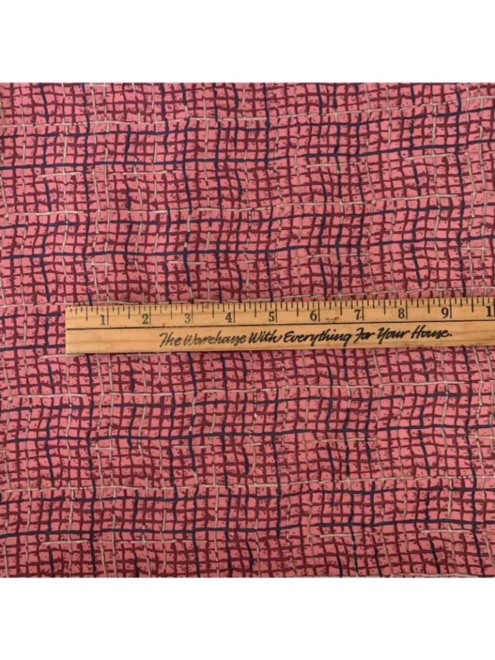 Vintage Dark Pink Tan Blue Polyester Geometric Pattern Fabric 2.5 Yards 60”x108”